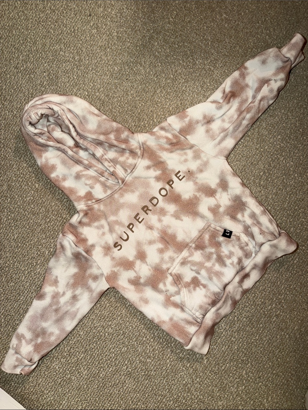 Little Trouble 2T Kids' Superdope Tie-Dye Hoodie - Beige, Tan & White